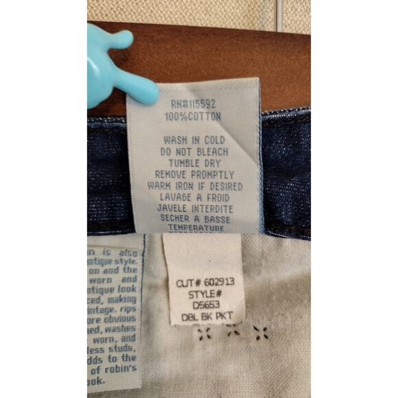 Robin's Jean Men's 40 Blue Double Back Pocket Rhinestones Dark Wash Denim 40x35 - Picture 7 of 16